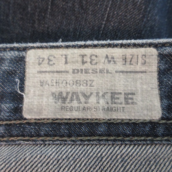 Diesel Waykee Denim Jeans Pants Mens 31x34 Blue Distressed Straight Italy - Picture 2 of 10